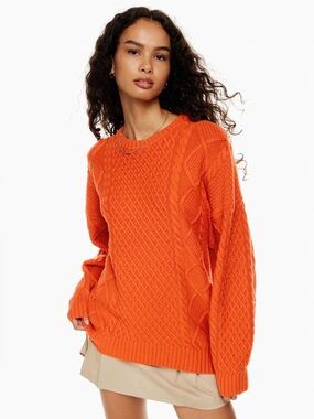 Aritzia Sunday Best Peggy Sweater - Oval Orange Crewneck Cable-knit Wool Sweater
